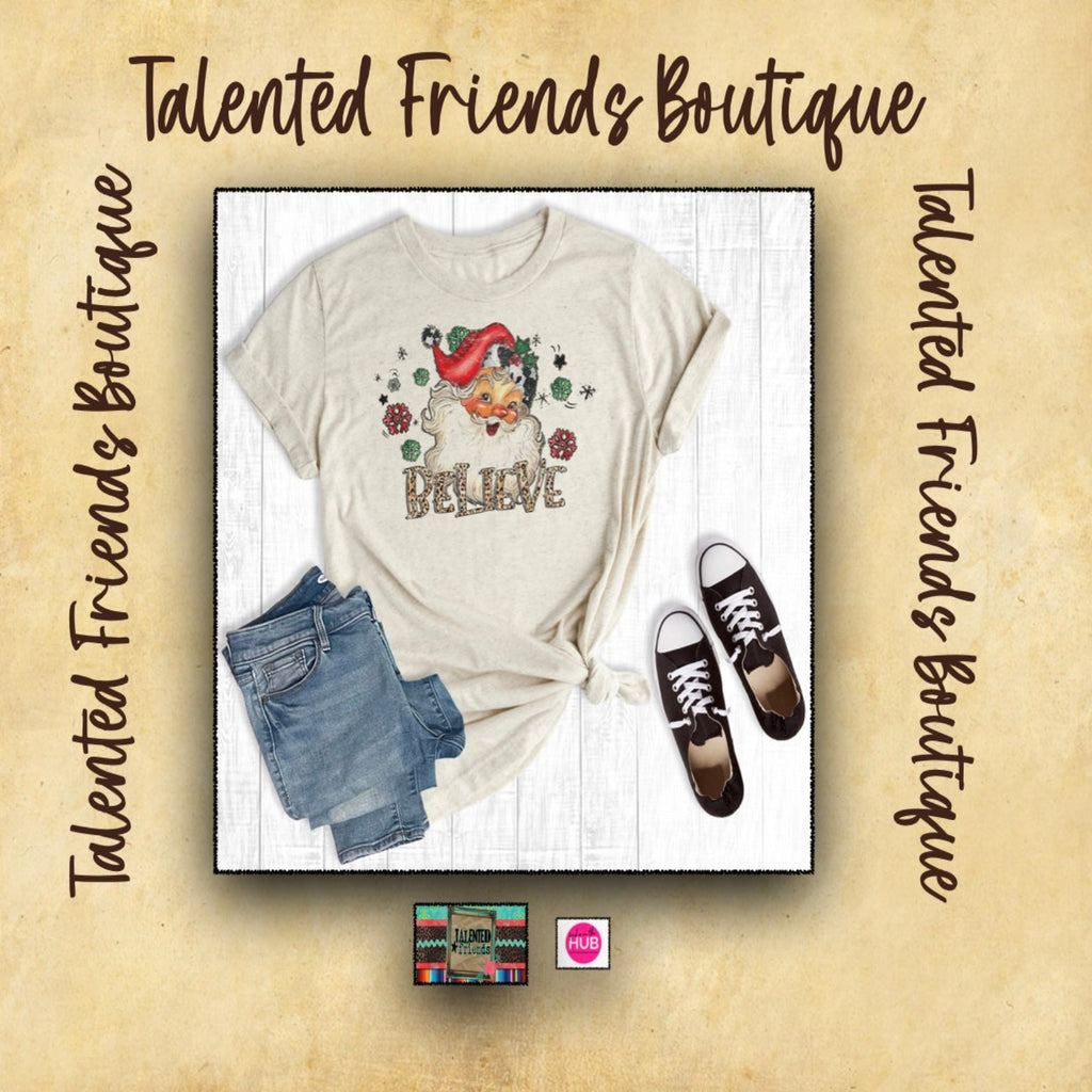 Leopard Believe Santa T-Shirt