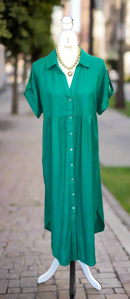 CAS - Miss Lively Spirit Button Up Dress - Kelly Green