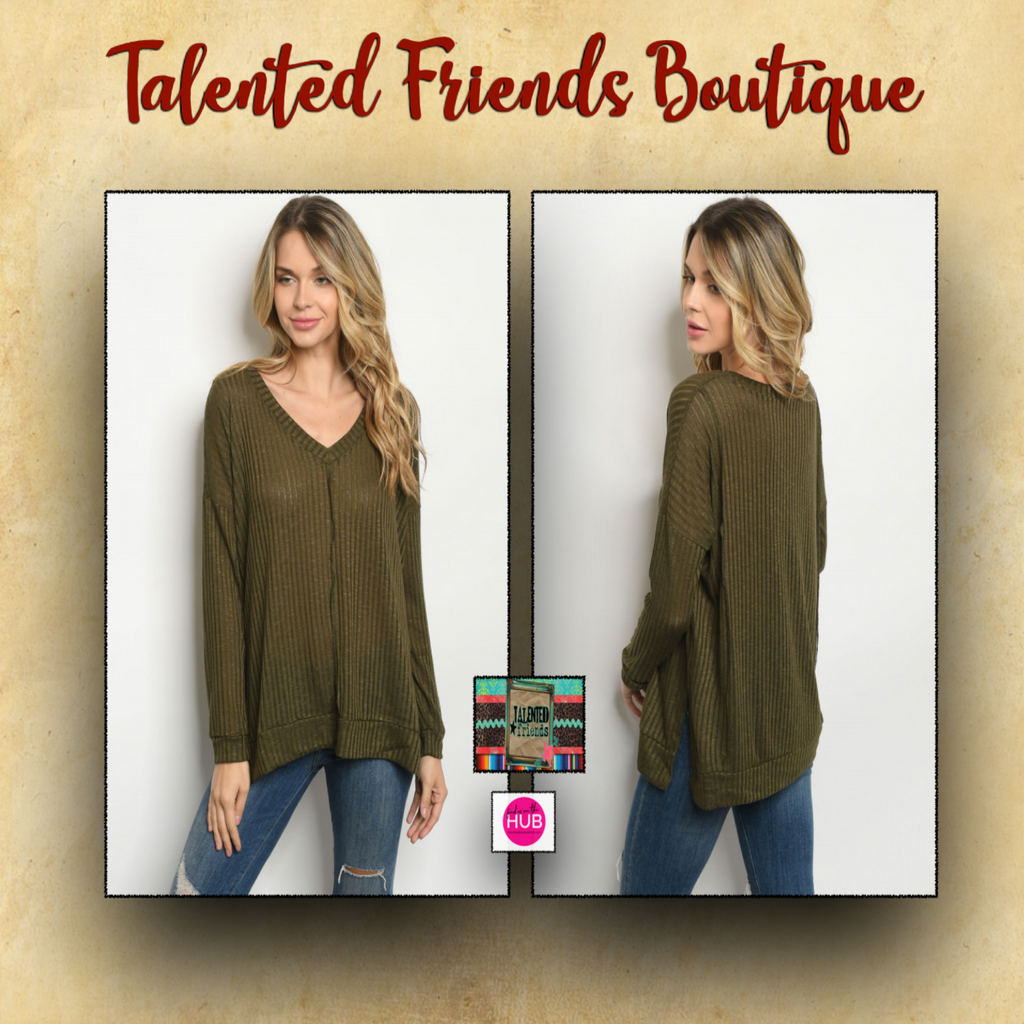 V-neck Olive Ribbed Top