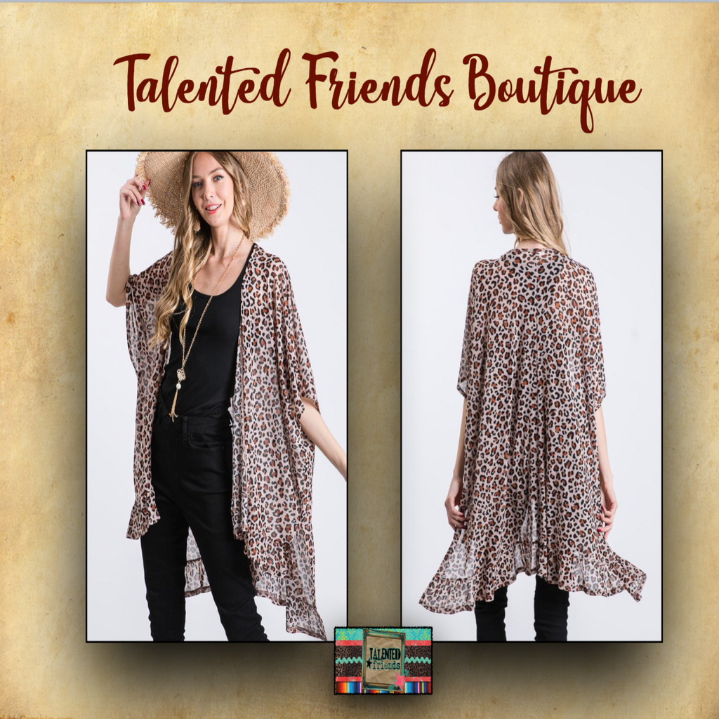 Miss Brown Leopard Mesh Print Ruffle Kimono