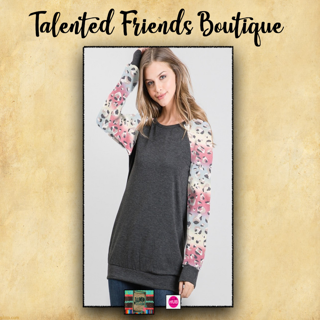 Tie Dye Leopard Sleeve top