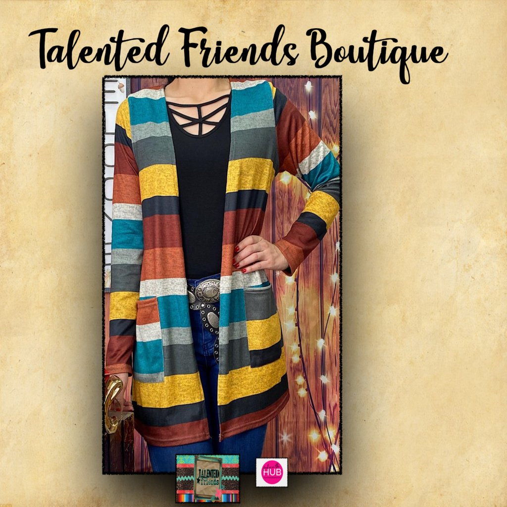 Multi Striped Cardigan W/ Pockets