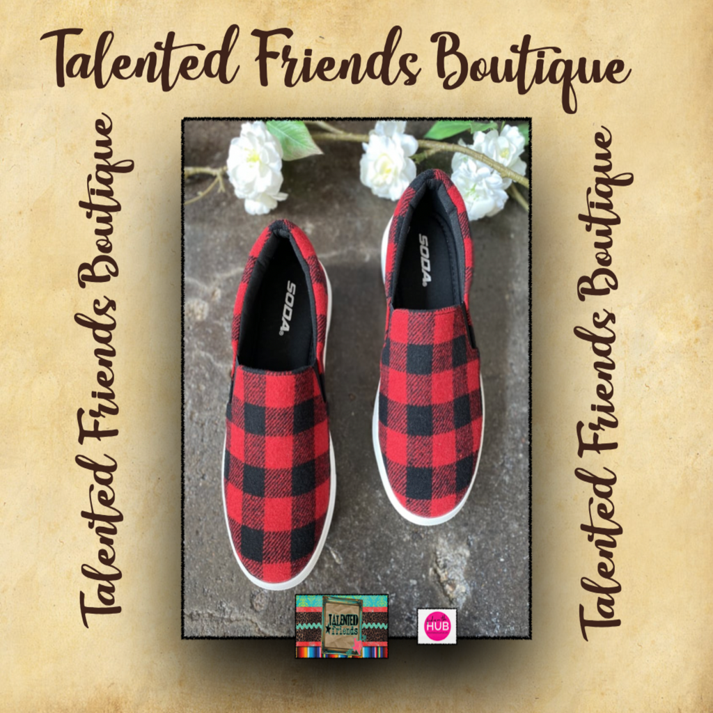 Let's Go Travel Buffalo Plaid Sneakers
