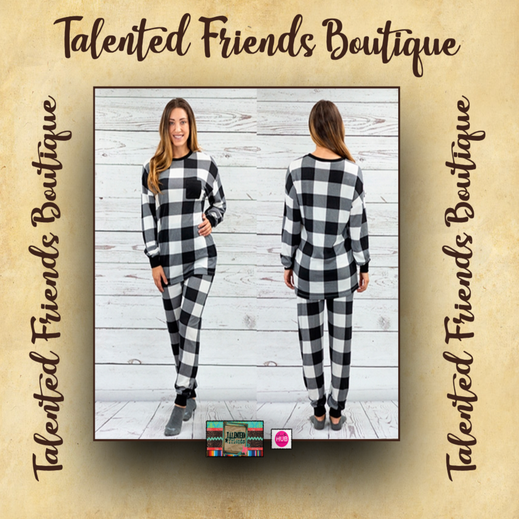 Black & White Buffalo Plaid Pajama/Lounge Set