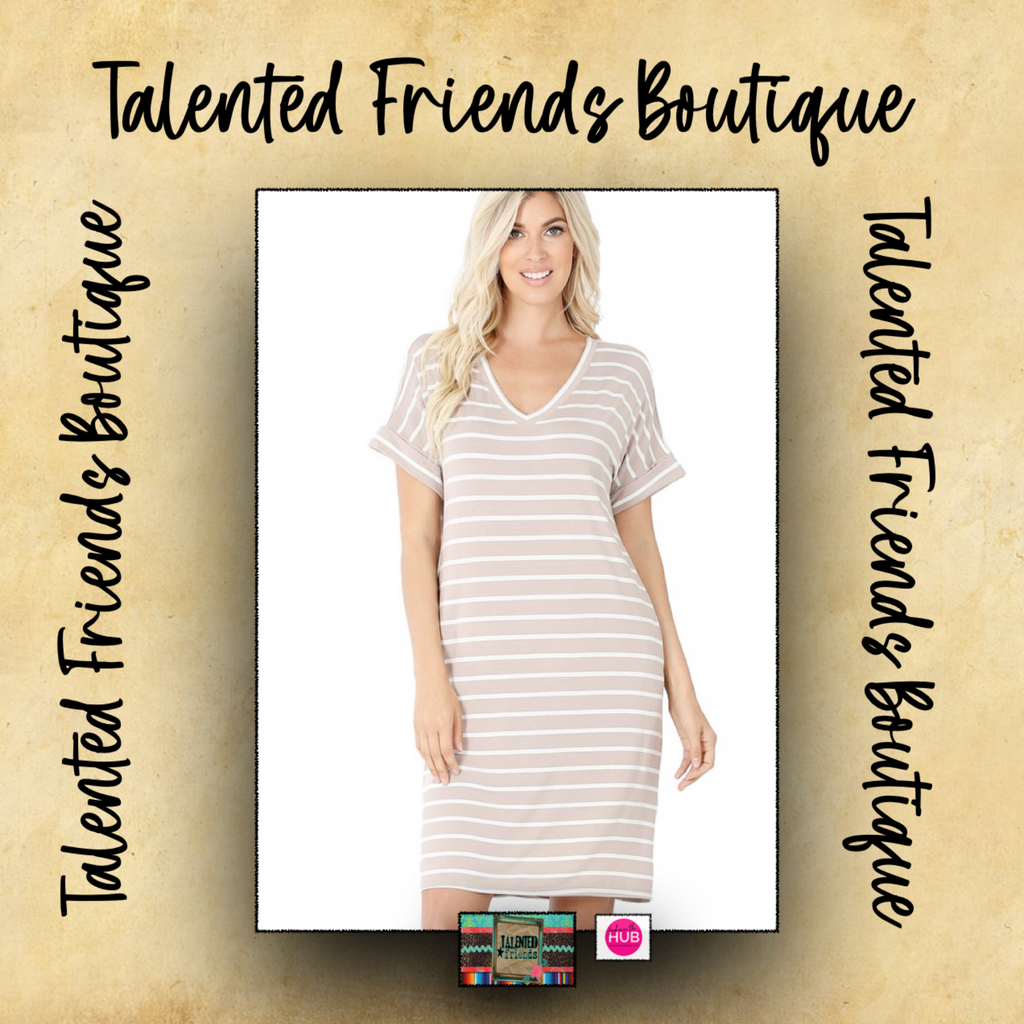 Miss Show Your Soft Side Striped Dress - Ash Mocha/Ivory