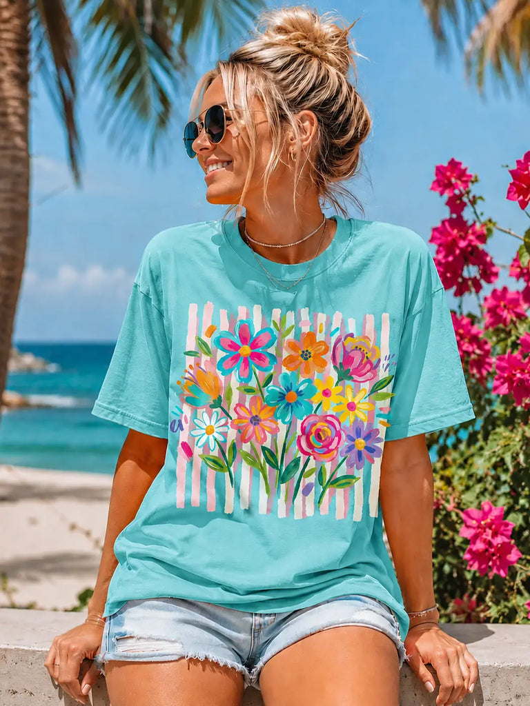 Miss Summer Time Flowers  - Aqua
