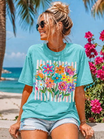 Miss Summer Time Flowers  - Aqua