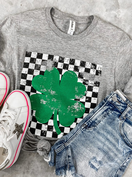 St Patrick's Day - Checkered Shamrock Tee
