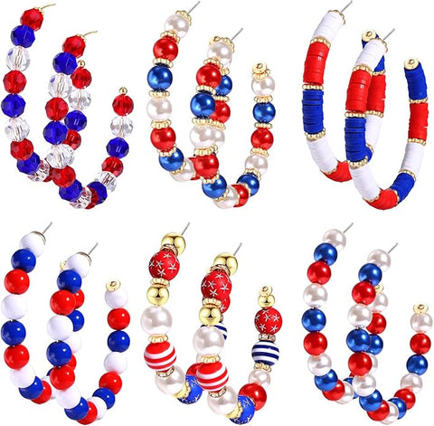 Red, White, Blue Beaded Hoops
