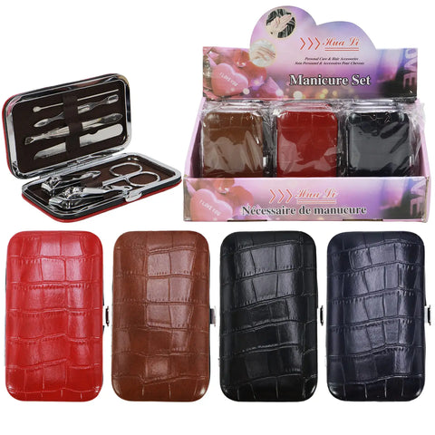 Faux Crocodile Leather 7-pcs Nail Care Kit
