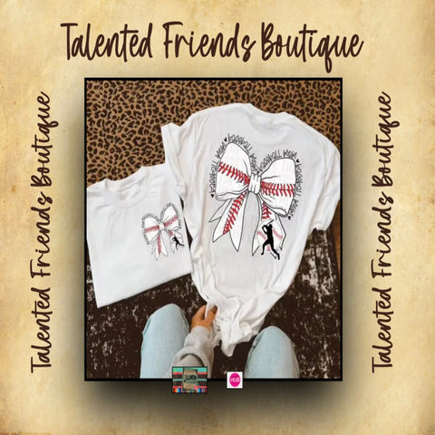 Double Sided Baseball Mom Bow T-shirt