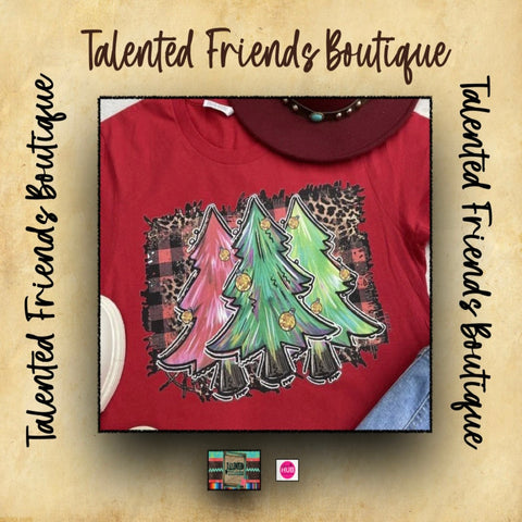 Christmas -  Three Trees with Leopard & Buffalo Plaid Tee