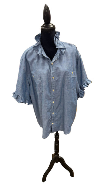 TF Refashioned Ruffle Collar Shirt - Chambray