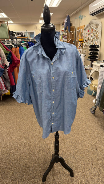 TF Refashioned Ruffle Collar Shirt - Chambray
