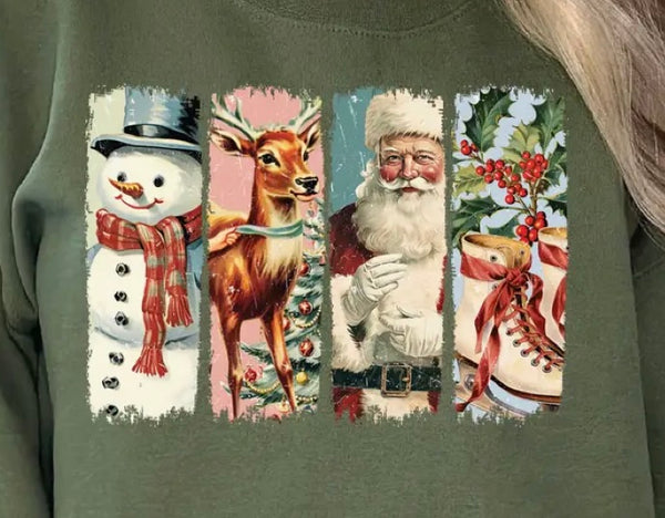 Retro Vintage - Snowman, Reindeer, Santa, Ice Skate T-shirt
