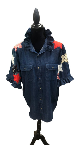 TF Refashioned Ruffle Collar  Applique Shirts