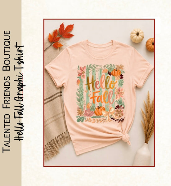 Hello Fall Graphic Tee - Peach