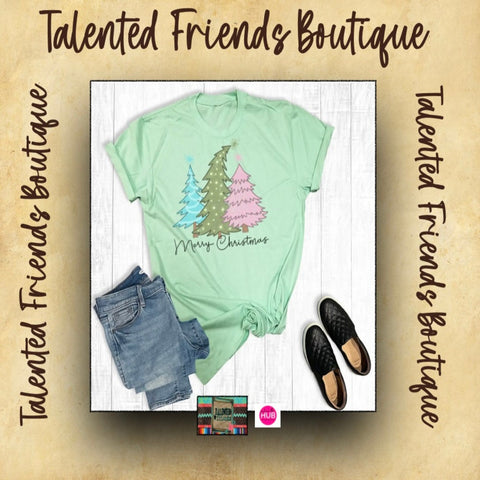 Christmas -  Merry Christmas Pastel Tree Trio T-shirt
