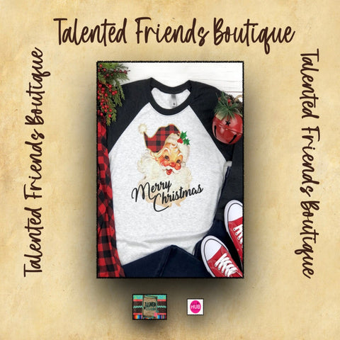 Merry Christmas Vintage Santa Raglan