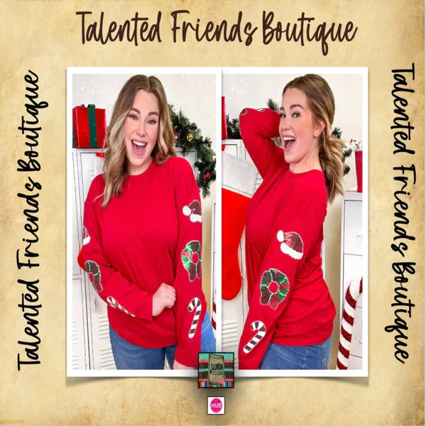 Christmas Sparkle Sleeve T-shirt - Red