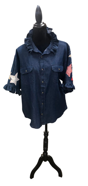 TF Refashioned Ruffle Collar  Applique Shirts