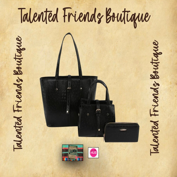 3 in 1 Faux Crocodile Leather Tote, Shoulder Bag, & Wallet Set