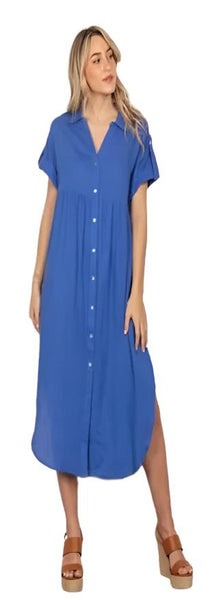 CAS - Miss Lively Spirit Button Up Dress - Royal Blue
