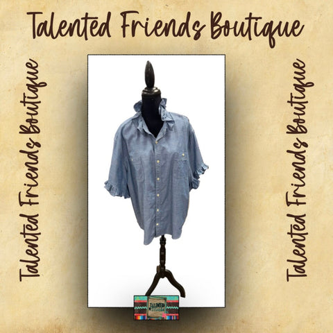 TF Refashioned Ruffle Collar Shirt - Chambray
