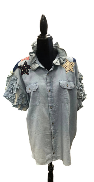 TF Refashioned Ruffle Collar  Applique Shirts