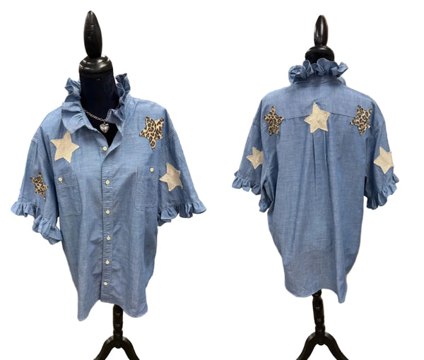 TF Refashioned Ruffle Collar  Applique Shirts