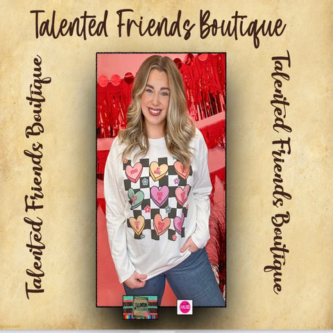 Promo -  Checkerboard Conversation Hearts Long Sleeve T-shirt