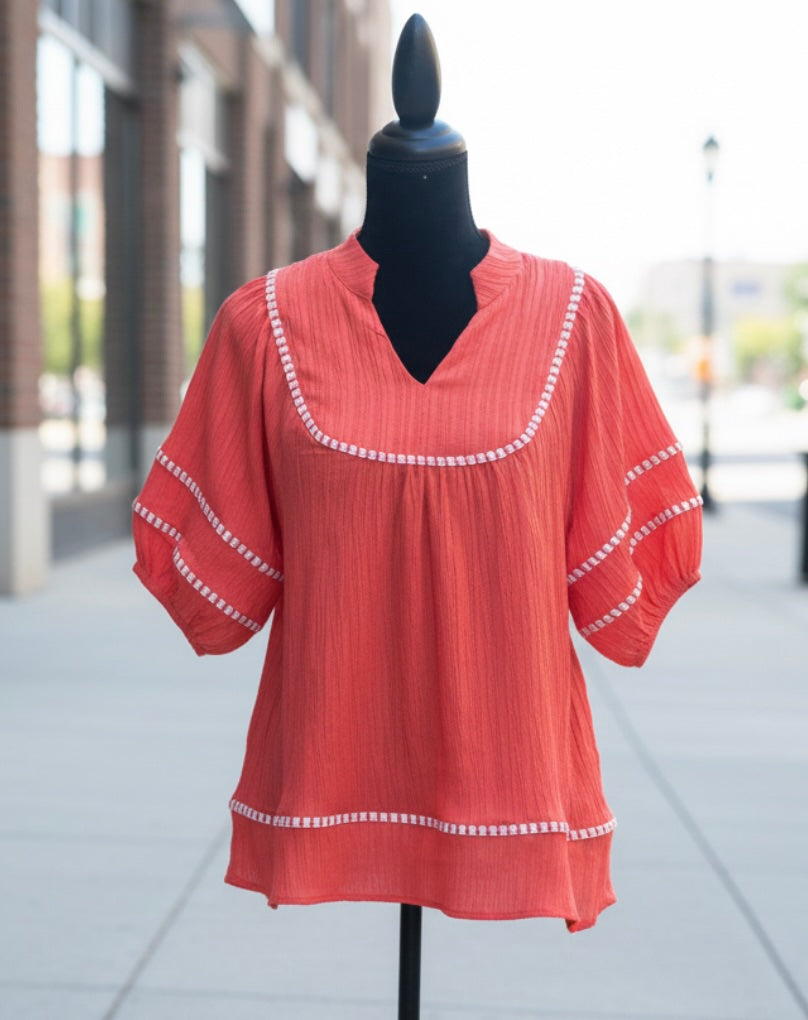 Miss Effortless Blouse - Coral