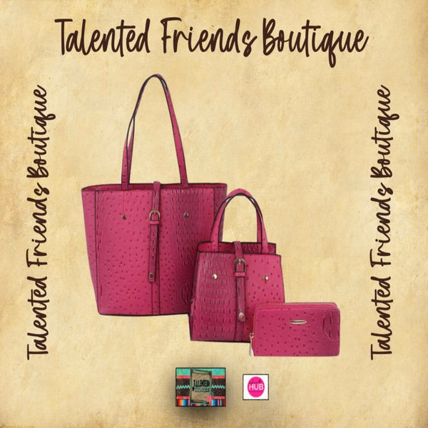 3 in 1 Faux Crocodile Leather Tote, Shoulder Bag, & Wallet Set