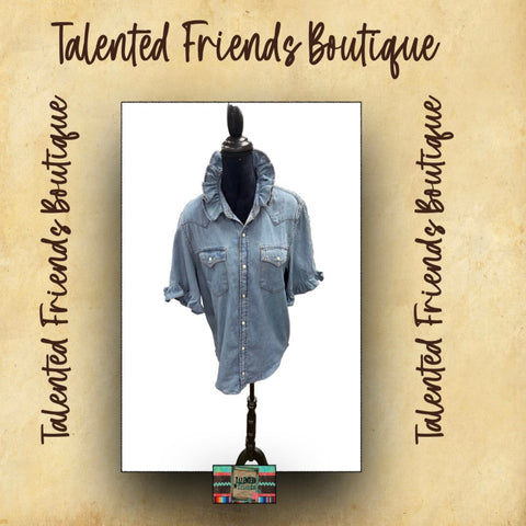 TF Refashioned Designs - Ruffle Collar Shirt - Denim Pearl Snap