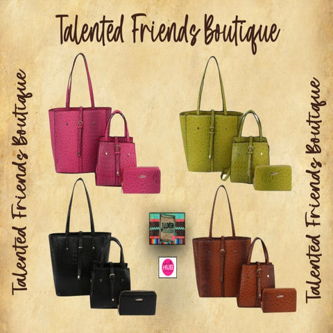 3 in 1 Faux Crocodile Leather Tote, Shoulder Bag, & Wallet Set