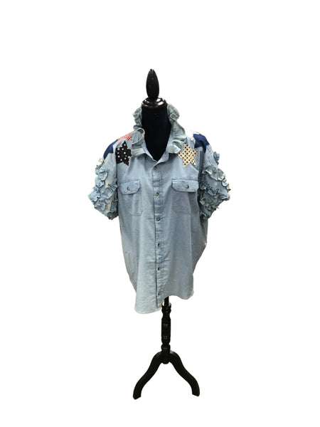 TF Refashioned Ruffle Collar  Applique Shirts