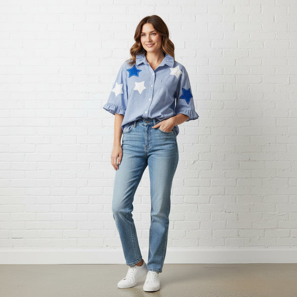 TF Refashioned Gingham Shirts W/Applique Stars