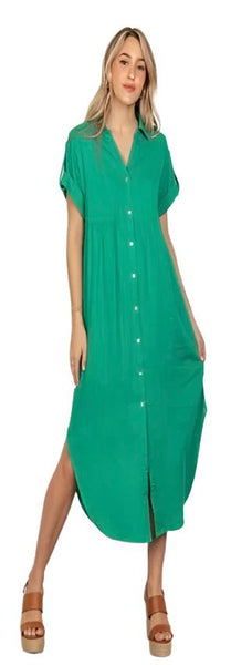 Miss Lively Spirit Button Up Dress - Kelly Green