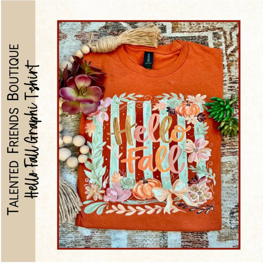 Hello Fall Graphic Tee - Rust