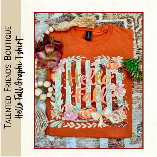 Hello Fall Graphic Tee - Rust
