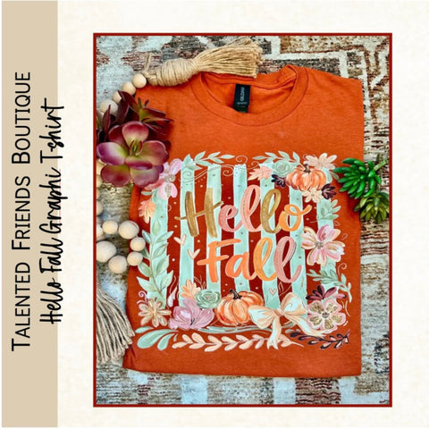 Hello Fall Graphic Tee - Rust