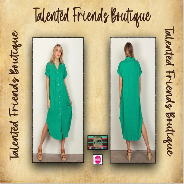 Miss Lively Spirit Button Up Dress - Kelly Green