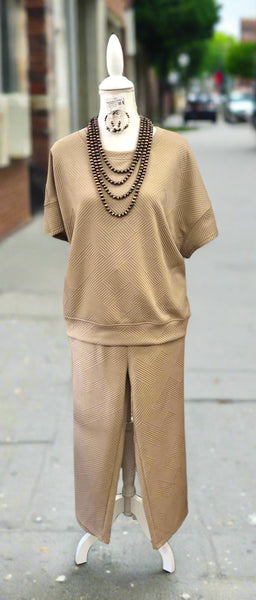 Miss Make Your Day Textured Pant Set - Camel