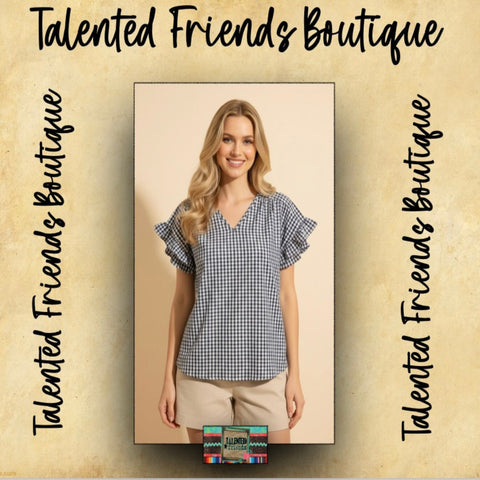 Miss What You Want Navy Gingham Top