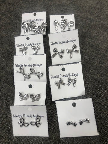 Silver Bow Stud Earrings