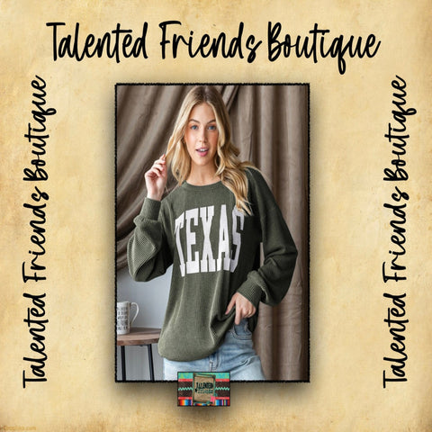 Miss Every Time Corded Texas Shirt - Olive