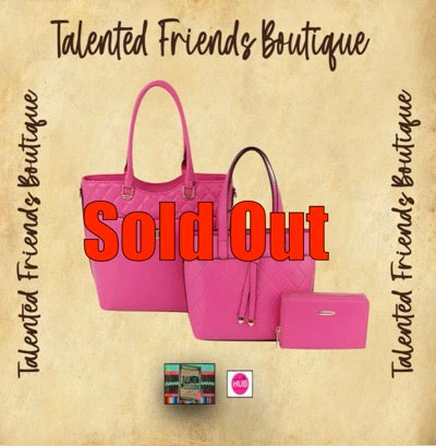 3 In 1 Faux Quilted Accent Leather Tote, Shoulder Bag, and Wallet Set