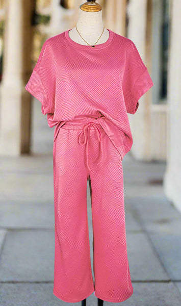 Miss Make Your Day Textured Pant Set - Pink