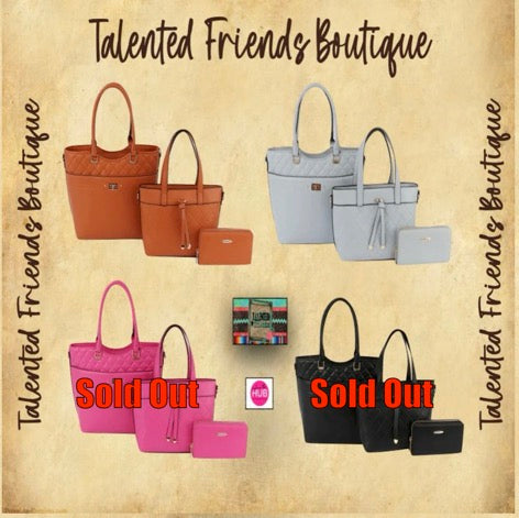 3 In 1 Faux Quilted Accent Leather Tote, Shoulder Bag, and Wallet Set