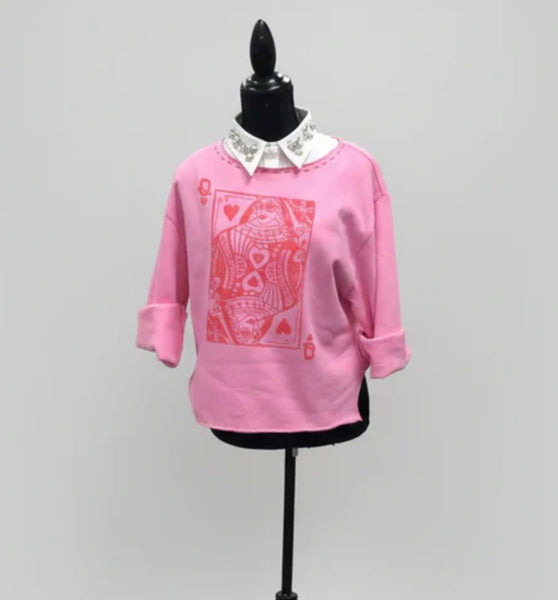 Queen Of Hearts Refashioned Sweatshirt